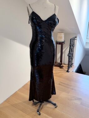 Black Sequin Maxi Slip Dress with Spaghetti Straps